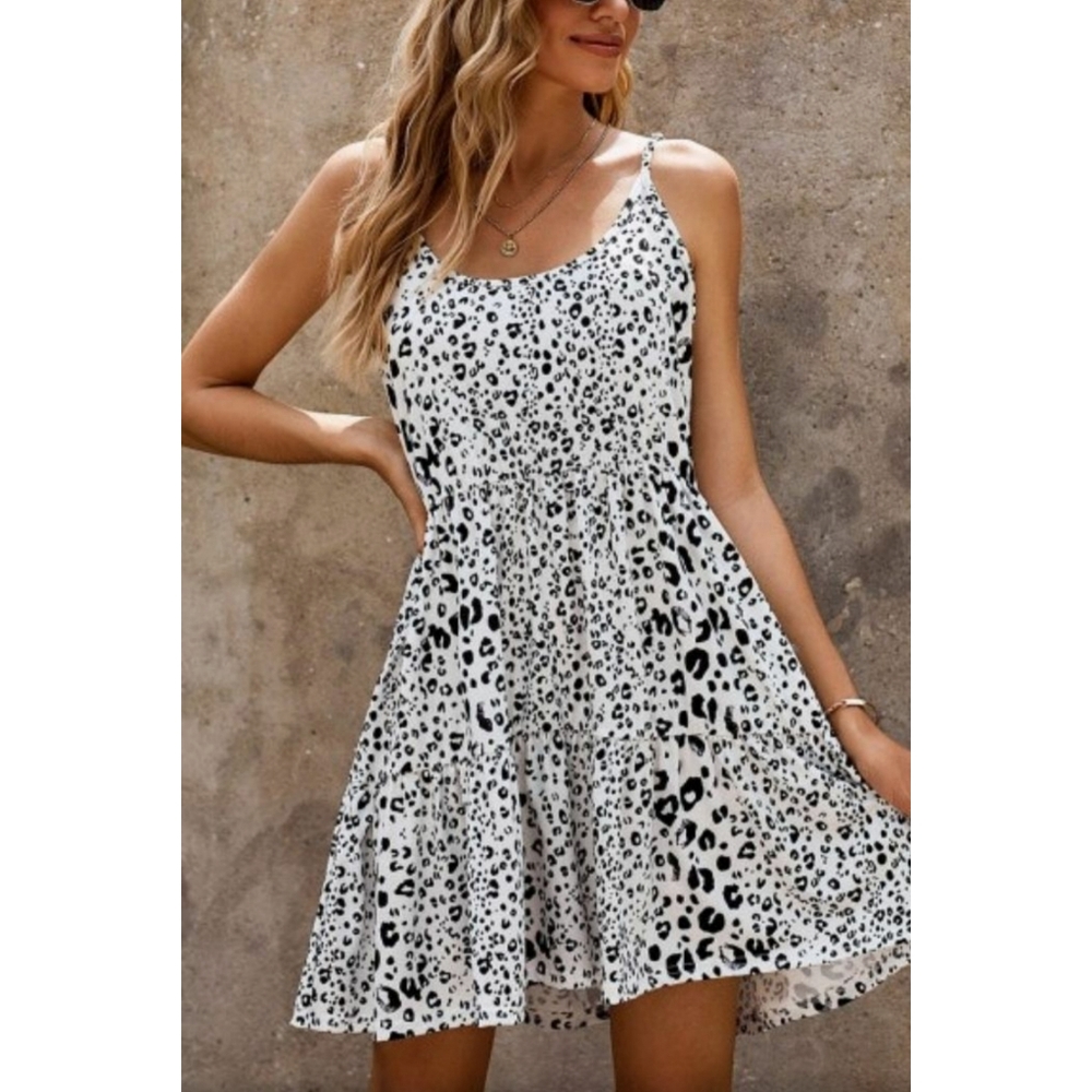 Size M, L, XL White & Black Leopard Dress